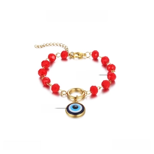 Detailed parameter view of vintage red crystal evil eye bracelet with dimensions and weight