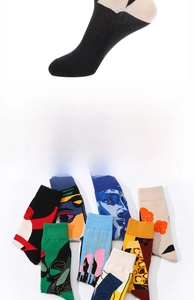Detailed view of Picasso style artistic crew socks with fine knit textures and ribbed cuffs