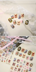 Close-up of Japanese cute cat nail stickers M-1205 with floral and cartoon patterns