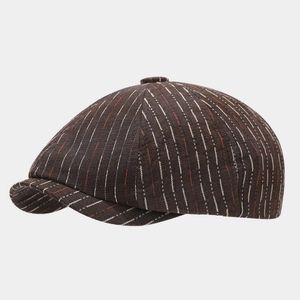 Casquette gavroche vintage britannique à rayures en mélange de laine marron foncé