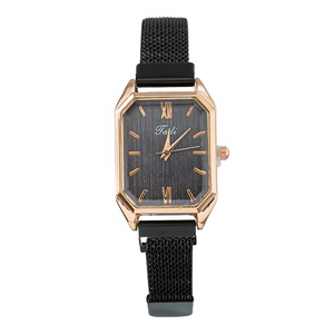Women Quartz Watch Square Case Stainless Steel Milanese Mesh Strap Magnetic Clasp Roman Numerals Retro Fashion