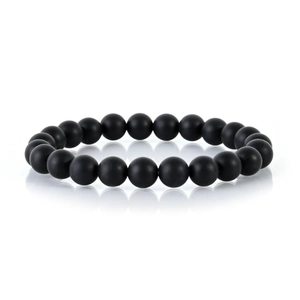 Minimalist matte black natural stone beaded bracelet with sleek mirror reflection