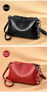 Litchi texture leather crossbody bags in black and wine red with zip compartments