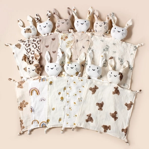 Doudou Bébé Couverture De Sécurité Mousseline Coton Doux Respirant Jouet Animal Tête De Lapin Pour Nourrisson Apaisant