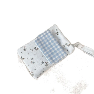 Floral and checkered light blue nurse pocket protector pouch with button lanyard
