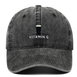 Vintage-gewaschene graue Baumwoll-Basecap mit Vitamin G Bier-Stickerei-Detail