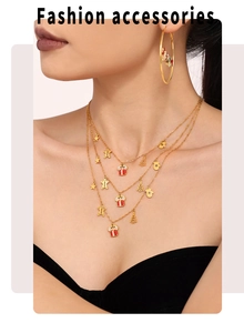 Three-layer 18K gold-plated necklace with gingerbread and Christmas tree charms