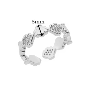 Detail view of 5mm silver shell pattern ring band with sparkling pave crystal accents