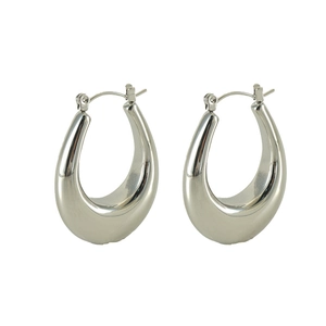 Polished silver U-shape teardrop earrings in high-gloss mirror finish stainless steel