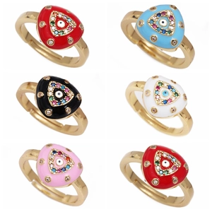 Evil Eye Triangle Open Ring Copper Micro Inlay Zircon Enamel Geometric Adjustable Fashion Jewelry Women