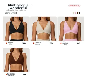 Détails des brassières de yoga brossées en quatre couleurs avec col en V et larges bretelles
