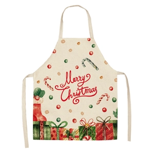 Waterproof Merry Christmas apron with Santa and elk patterns on cream fabric