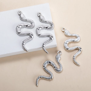 Silver snake pendant with scale texture for DIY necklaces, set of four charms