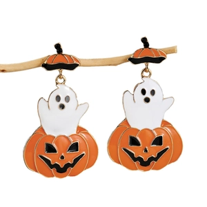 Halloween pumpkin ghost earrings with white ghost in orange pumpkin on a branch