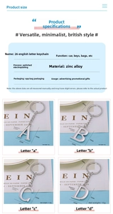 Detailed size parameters for the 35mm zinc alloy alphabet keychain with dimensions
