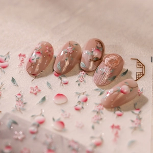 3D Peach Blossom Nail Art Stickers Self Adhesive Frosted Floral Chinese Style Peach Fruit Design For Women DIY Manicure