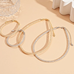 Elegant gold and silver crystal mesh tube necklace and bracelet jewelry set for women