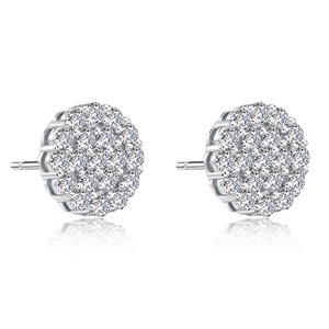 Geometric Zirconia Stud Earrings For Women Copper Electroplated Light Luxury Round Square Flower Shape Jewelry Accessory