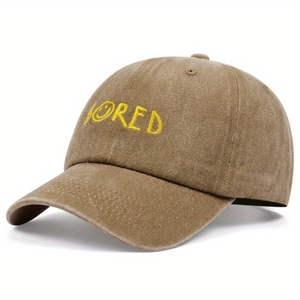 Baseball Cap Washed Cotton Letter Bored Embroidery Smiley Face Adjustable Retro Sun Hat Casual Streetwear Outdoor