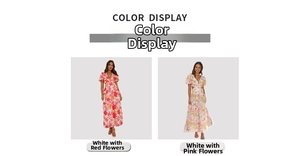Detail view of Red Floral and Pink Floral patterns on elegant summer backless dresses