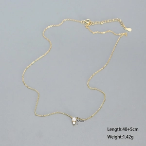 Gold s925 silver necklace with drop pearl and diamond pendant, length 40+5cm, 1.42g