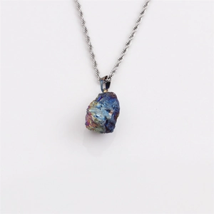 Irregular raw amethyst pendant necklace with elegant gold finish and twisted rope chain