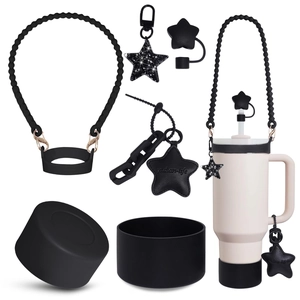 Black silicone cup accessories set with bottom boot and star straw cover for tumbler