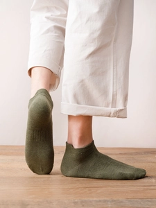 Detailansicht olivgrüner Baumwollsocken mit Strickstruktur und geripptem Bündchen