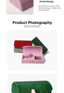 Macro shot of arched velvet jewelry boxes with soft texture and golden metal buckle details