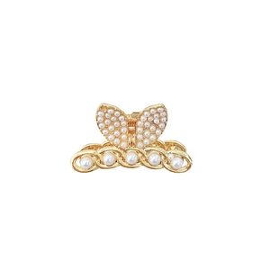 Eleganter goldener Schmetterlings-Haarclip mit weißen Perlen für Damen Kopfschmuck