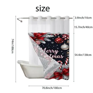 Detailed size chart for Christmas shower curtain measuring 180cm wide by 188cm high