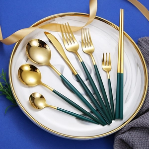 304 Stainless Steel Flatware Knife Fork Spoon Chopsticks Portuguese Style Mirror Polished Colorful Kitchen Tableware