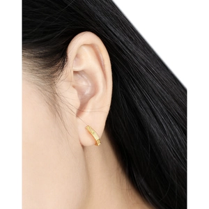 Minimalist geometric S925 silver hoop earrings with vertical stripe texture in gold finish
