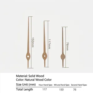 Solid walnut wood clock hands set including hour minute and second hands with dimensions