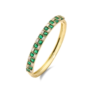 Luxurious gold-plated geometric open cuff bracelet with emerald and zircon stones