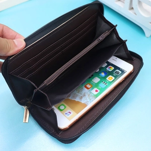Cartoon owl women's long wallet with zip pocket and smartphone compartment in black