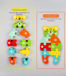 Educational wooden bear puzzle featuring colorful numbered blocks from 1 to 10 for kids