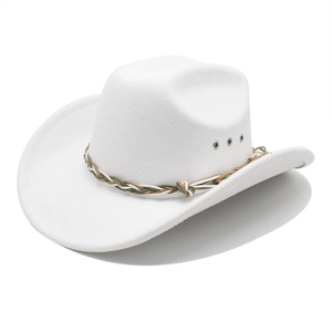 White wool felt cowboy hat with woven cord trim and side ventilation eyelets