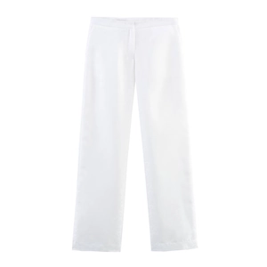 Women's minimalist white straight-leg trousers with hidden placket for summer suit set