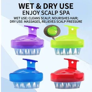 Cepillo de masaje capilar de silicona para lavado, mango ergonómico en cuatro colores