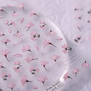 5D stereoscopic pink floral nail art stickers with delicate Magnolia flower designs