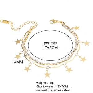 Detail of double-layer gold star bracelet with zirconia inlay and 4mm width parameters