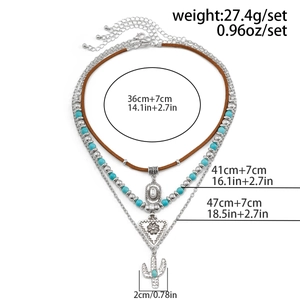 Detailed size chart for bohemian turquoise necklace with cactus and flower pendants