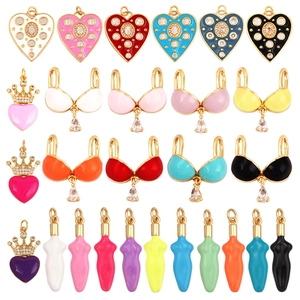 Charms Pendants For DIY Jewelry Making Copper Cubic Zirconia Enamel Heart Crown Star Bikini Shape Craft Accessories
