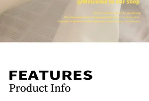 Detailed product information view showing the features section with elegant backgrounds