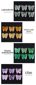 Detail of butterfly-shaped natural labradorite and jade stones with polished finish
