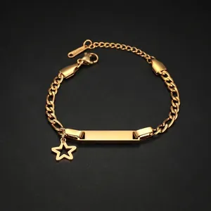 Stainless Steel Figaro Chain Bracelet With Heart Butterfly Star Crown Pendants Polished ID Plate For Women Trendy Jewelry