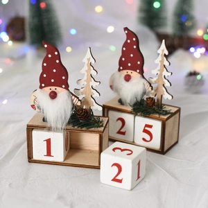 Christmas Countdown Wooden Calendar Gnome Desktop Ornament Decoration Holiday Party Novelty Decor