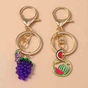 Creative Fruit Keychain With Zinc Alloy And Resin Watermelon Grape Pendant Gold Tone Bag Charm Novelty Gift For Women