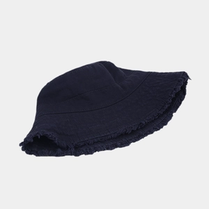 Navy blue cotton bucket hat with distressed frayed edges and a minimalist vintage design
